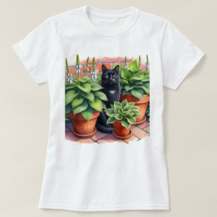 Hosta Tuin en Zwarte Kat Aquarel  T-shirt