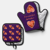 Hostess Gift  Rode Harten op Paarse Ovenwant & Pannenlap Set (Voorkant / Achterkant)