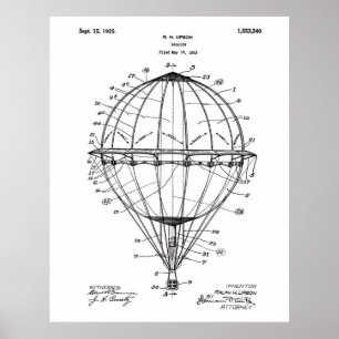 Hot Air ballon 1925 Patent Art Poster White