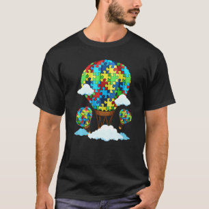 Hot Air ballon Autisme Awareness Cute Heart Puzzle T-shirt