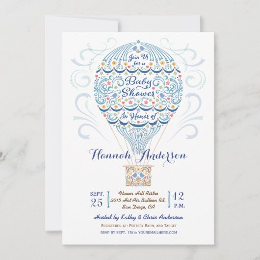 Hot-Air ballon Baby Boy Shower Invitation Kaart (Voorkant)