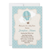 Hot Air Ballon Baby shower Uitnodiging blauw