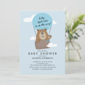 Hot Air Ballon Bear Boys Baby shower Invitation (Debout devant)