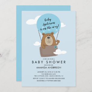 Hot Air Ballon Bear Boys Baby shower Invitation