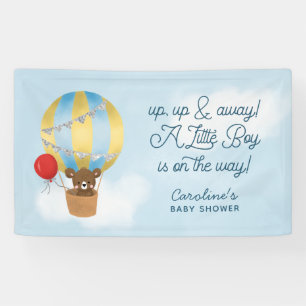Hot-Air ballon blauw omhoog en weg Baby shower Spandoek