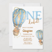 Hot Air Ballon Blue Boho 1e verjaardag Uitnodiging (Voorkant)