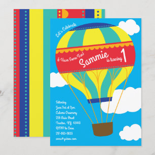 Hot Air ballon Colorful 1st Birthday-uitnodigingen Kaart