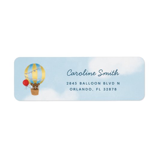 Hot-Air ballon Cute Beer Blue Return-adres Etiket (Voorkant)