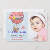 Hot Air ballon en Bunny First Birthday Kaart (Voorkant)