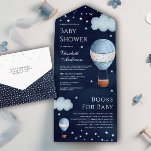  Hot Air Ballon Navy Blue Baby shower All In One Uitnodiging
