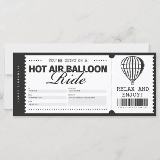Hot-Air ballon Ride Ticket Gift Voucher (Voorkant)