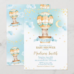 Hot Air ballon Teddy Bear Baby shower Boy Kaart