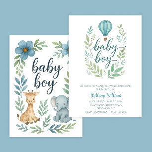 Hot Air Balloon Baby Boy Baby shower Kaart