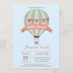 Hot Air Balloon Baby shower Invitation Blue Kaart