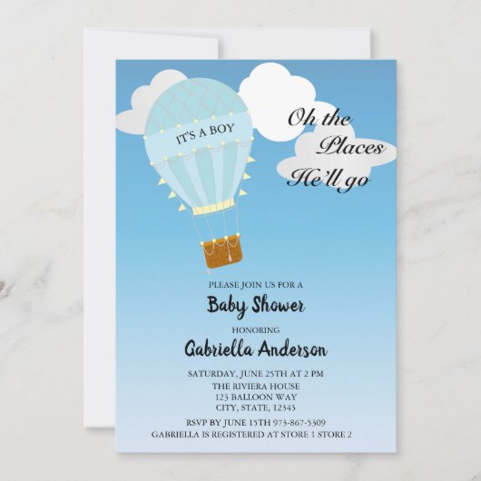 Hot Air Balloon bébé garçon douche Invitation (Devant)