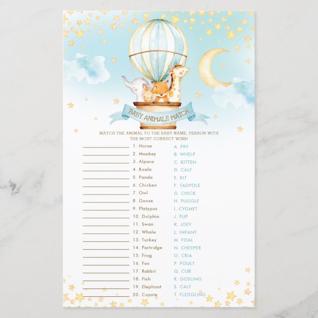 Hot Air Balloon Boy Schattigee Baby Animals Match  (Voorkant)