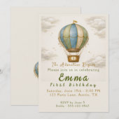 Hot Air Balloon First Birthday Invitation  (Devant / Derrière)