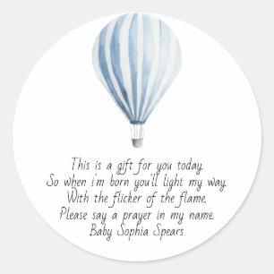 Hot Air Balloon. Gebedskaarsetiket Ronde Sticker