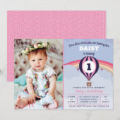 Hot Air Balloon Girls 1ère invitation anniversaire (Devant / Derrière)