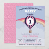 Hot Air Balloon Girls 1ère invitation anniversaire (Devant / Derrière)