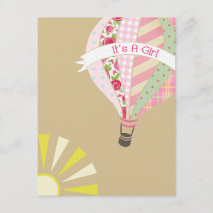 Hot Air Balloon Girly Baby shower Invitation Kaart