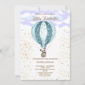 Hot Air Balloon mignon Animaux Baptême invitation (Devant)