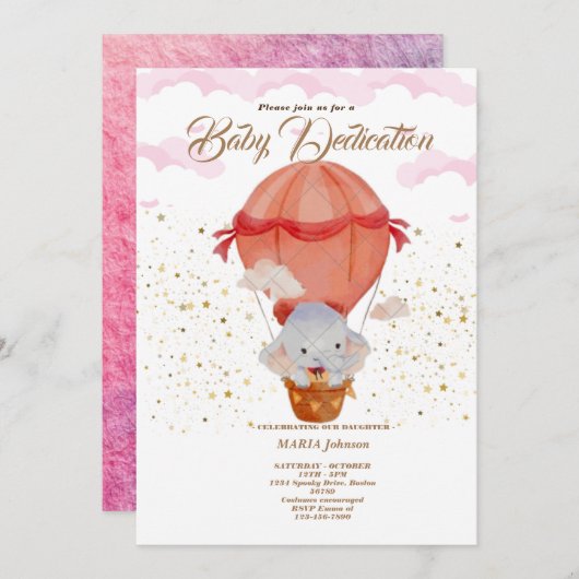 Hot Air Balloon mignon Animaux Baptême invitation (Devant / Derrière)