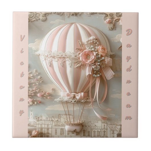 Hot Air Balloon Parisian Soft Pink Customizable Tegeltje (Voorkant)