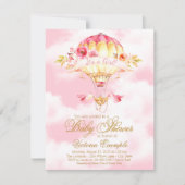 Hot Air Balloon rose or Baby Shower Invitations (Devant)