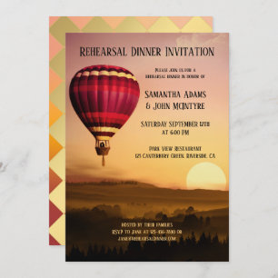 Hot Air Balloon Sunset Rehearsal Dinner Invitation Kaart