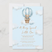 Hot Ballon Teddy Bear Boy Baby shower Invitation (Devant)