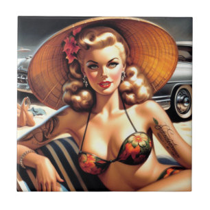 Hot Beach Pin-up Tegeltje