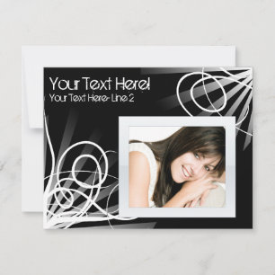 Hot Black en White Swirl Photo Party Invitation Kaart