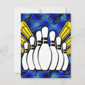 Hot Blue Boy's Foto Bowling Party Uitnodiging (Achterkant)