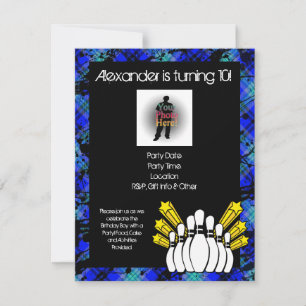 Hot Blue Boy's Foto Bowling Party Uitnodiging