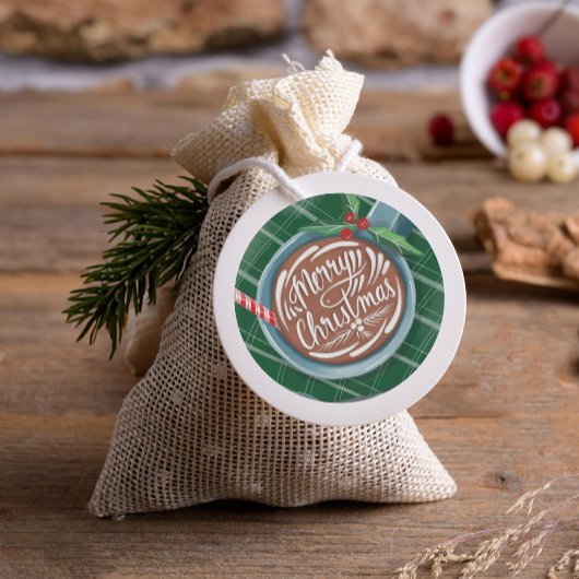 Hot-caca Mok met brieftering met kerstgroen Ronde Sticker