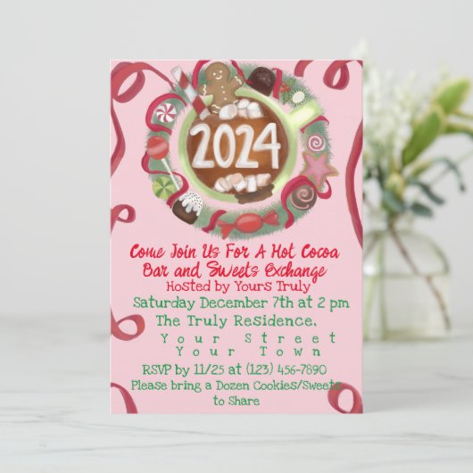 Hot Cacao Bar en Cookie Exchange uitnodiging (Staand voorkant)