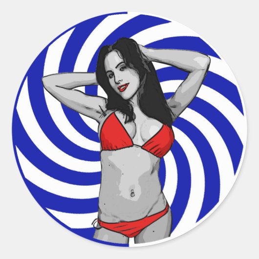 Hot Cartoon Bikini Babe Ronde Sticker (Voorkant)