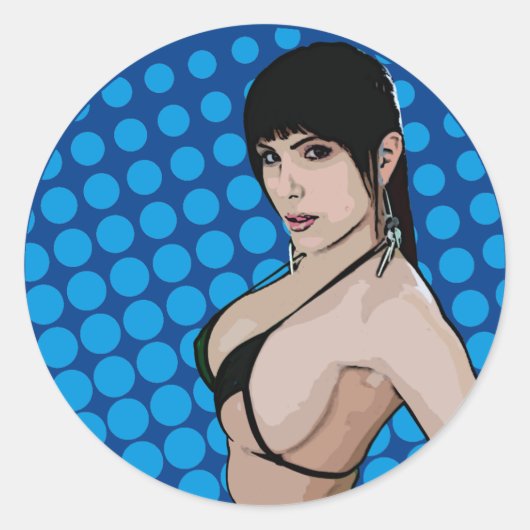 Hot Cartoon Bikini Babe Ronde Sticker (Voorkant)
