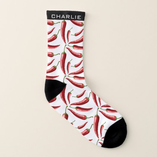 Hot Chili Motif nom personnalisé chaussettes (Gauche intérieur)