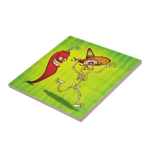 Hot Chili Pepper Nightmare voor een Mexicaans skel Tegeltje