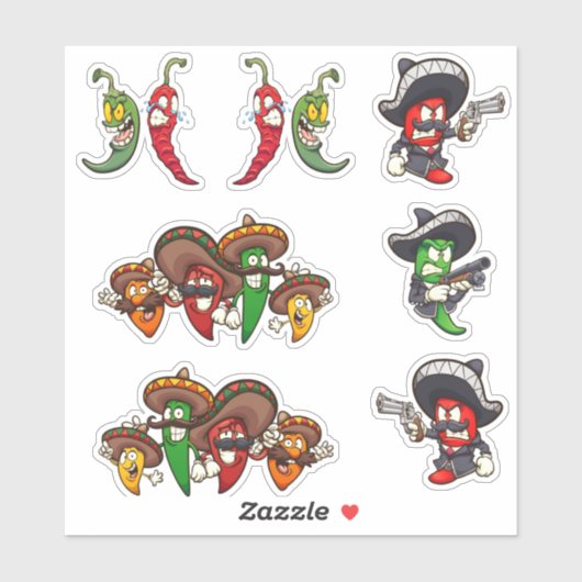 Hot Chilis - Sticker de poivrons mexicains (Feuille)