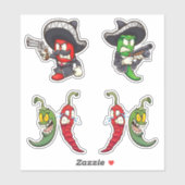 Hot Chilis - Stickers Poivres verts et rouges (Feuille)