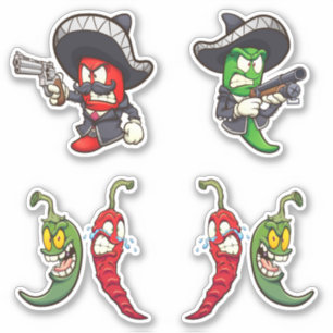 Hot Chilis - Stickers Poivres verts et rouges