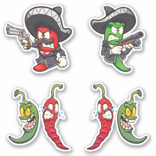 Hot Chilis - Stickers Poivres verts et rouges (Devant)
