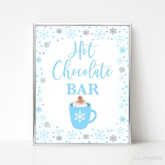 Hot Chocolade Bar Winter Blauw Sneeuwvlokken Teken Poster