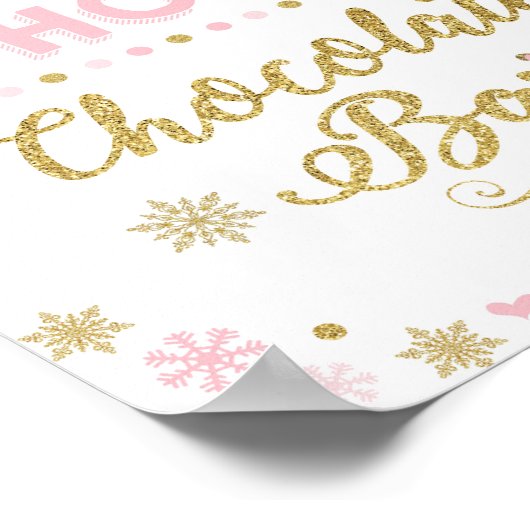 Hot Chocolade Bar Winter Snowflake Pink Gold Party Poster (Hoek)