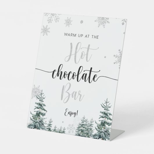 Hot Chocolade Bar, zilverwinterbord Reclamebord Met Voetstuk (Voorkant)