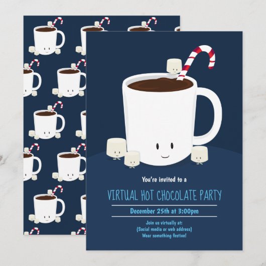 Hot-Chocolade Blue van virtuele kerstfeestjes Kaart (Voorkant / Achterkant)