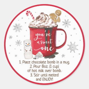 Hot Chocolade Bomb Hot Cocaca Bomb Instruction Ronde Sticker